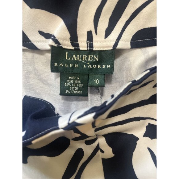 Lauren Ralph Lauren Women Navy/white Floral Print Capri Ankle Pants 10 Stretch - Picture 9 of 12